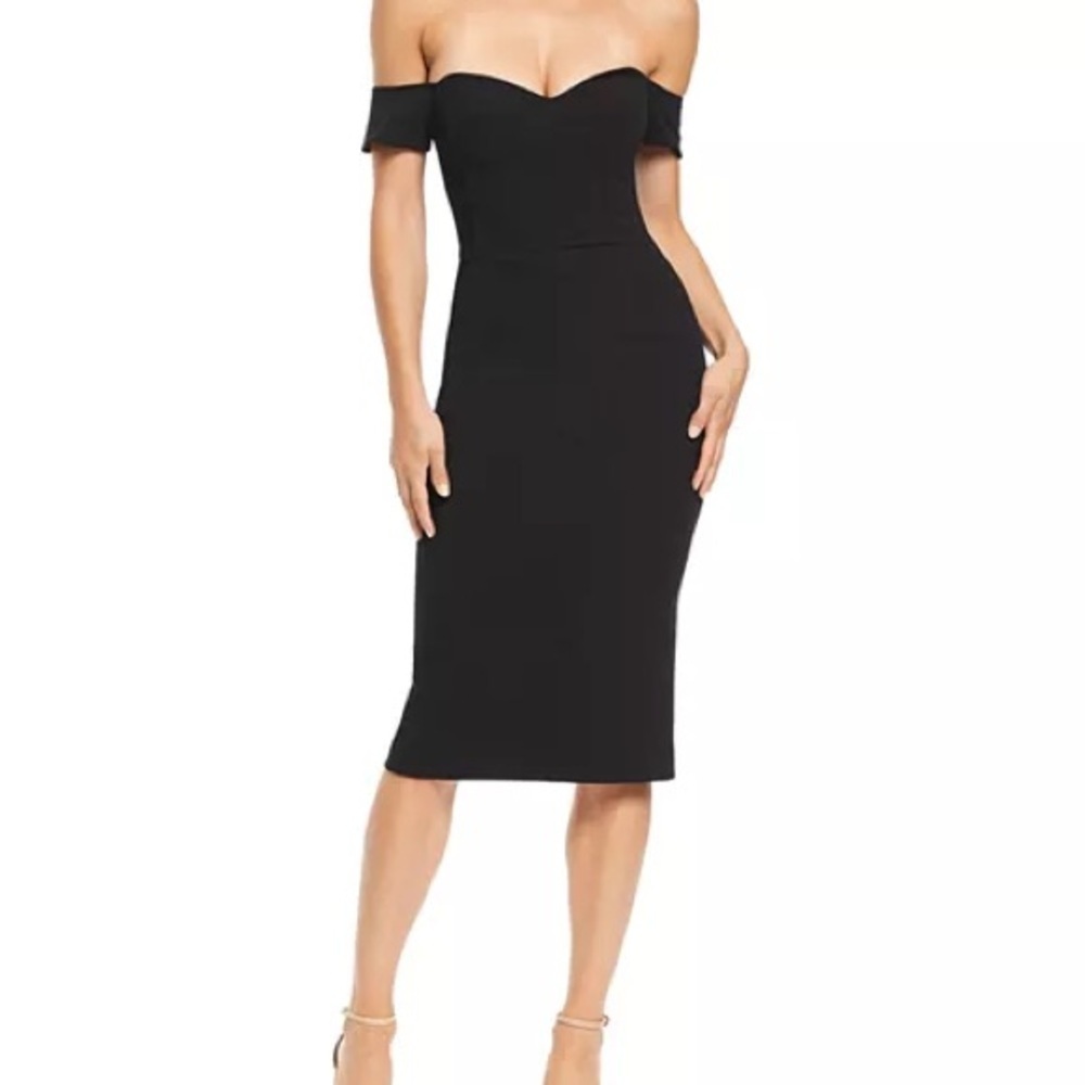 Dress the Population Bailey Off-the-Shoulder Black Sheath Dress Crepe M Medium